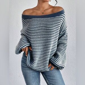 Striped Pattern Drop Shoulder Sweater